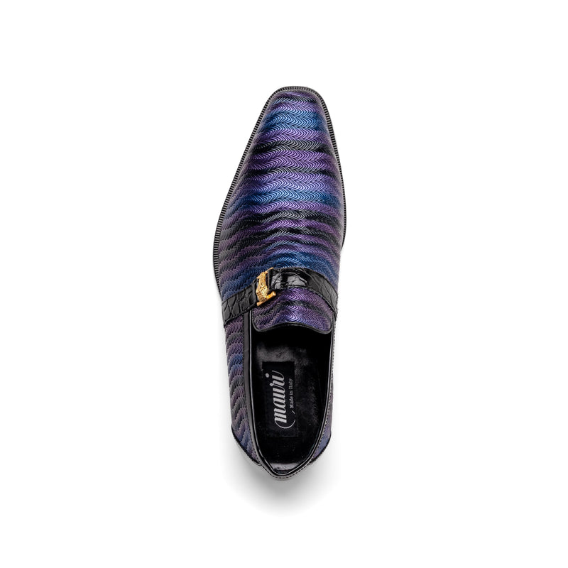 Mauri 4709-6 Men's Shoes Purple, Blue & Black Balera Fabric / Alligator / Patent Leather Slip-On Loafers (MA5567)-AmbrogioShoes