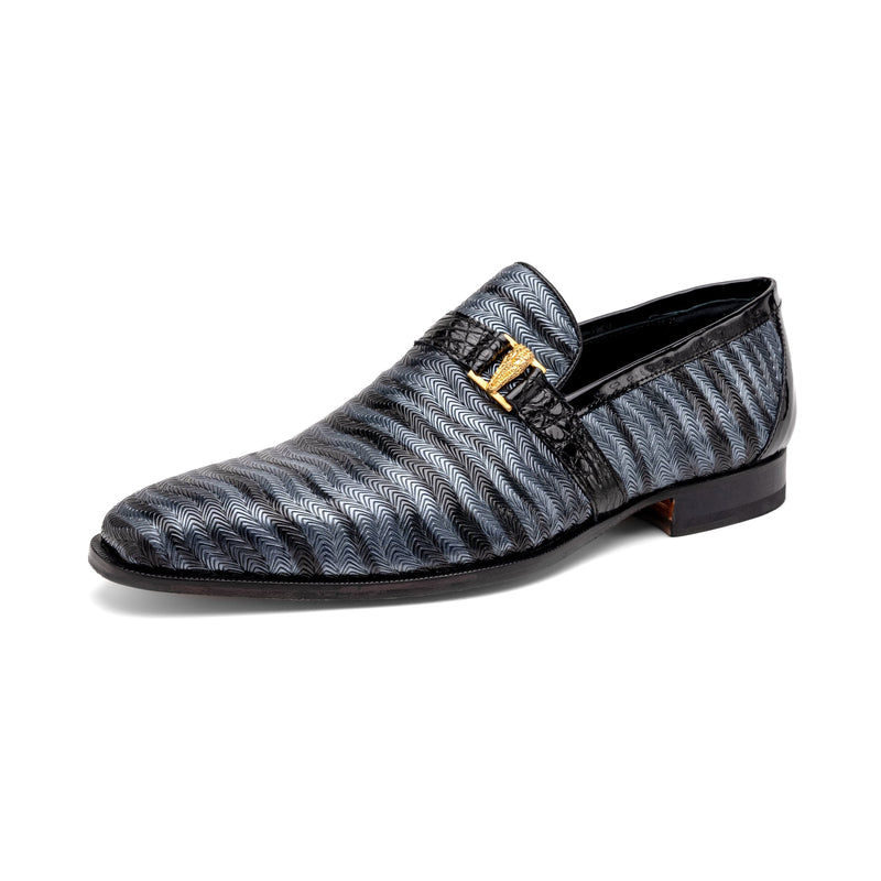 Mauri 4709-6 Men's Shoes Two-Tone Gray & Black Balera Fabric / Alligator / Patent Leather Slip-On Loafers (MA5568)-AmbrogioShoes