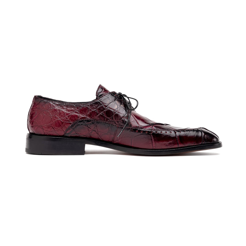 Mauri 3287 Men's Shoes Ruby Red with Black Finished Exotic Alligator Split-Toe Derby Oxfords (MA5555)-AmbrogioShoes
