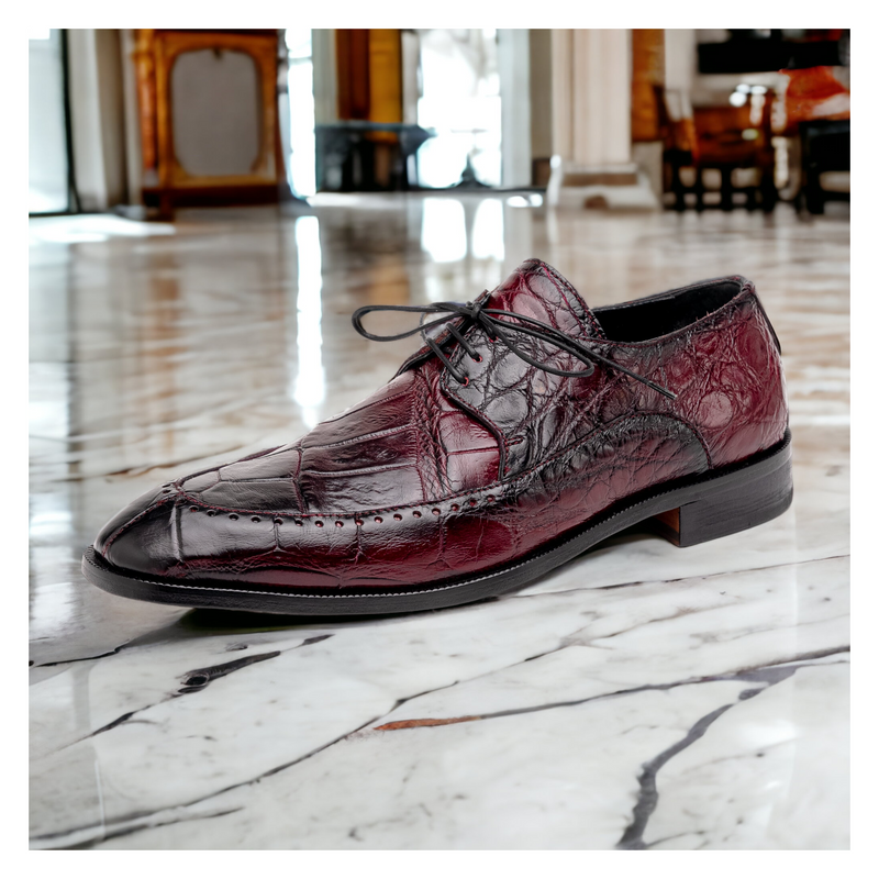 Mauri Eminence 3287 Men's Shoes Ruby Red with Black Finished Exotic Alligator Split-Toe Derby Oxfords (MA5555)-AmbrogioShoes