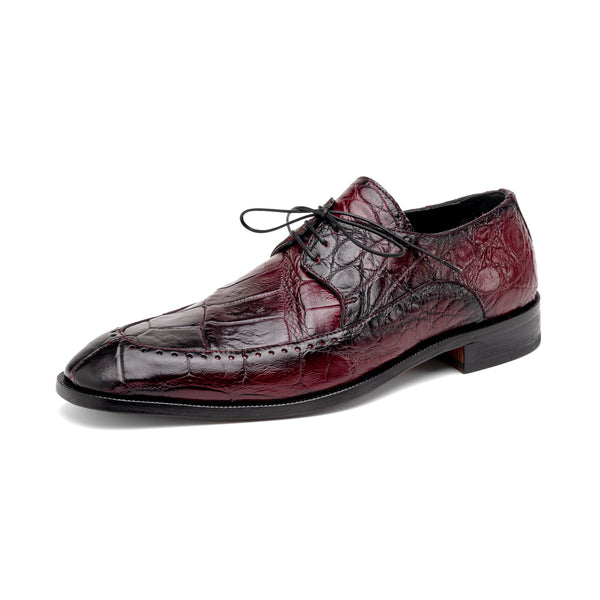 Mauri 3287 Men's Shoes Ruby Red with Black Finished Exotic Alligator Split-Toe Derby Oxfords (MA5555)-AmbrogioShoes