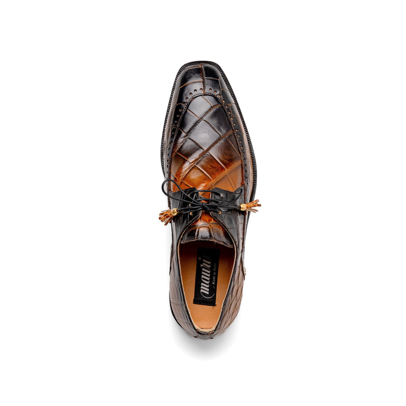 Mauri 3287 Men's Shoes Toffee with Black Finished Exotic Alligator Split-Toe Derby Oxfords (MA5556)-AmbrogioShoes