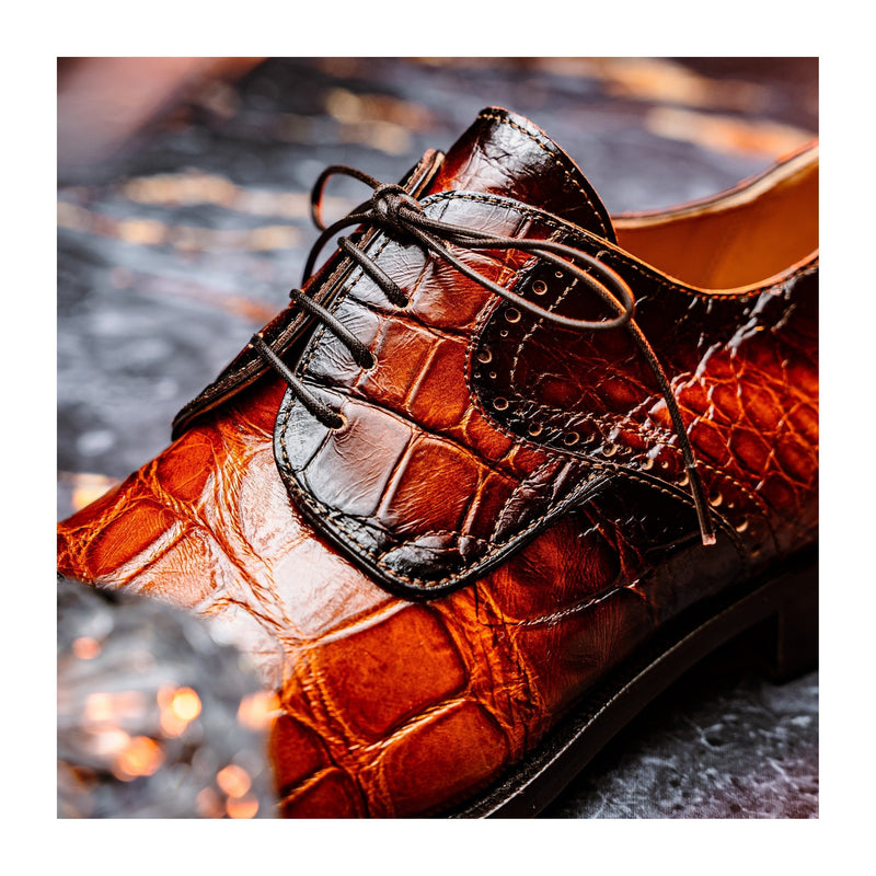Mauri Flawless 1087/2 Men's Shoes Cognac with T.Moro Finished Exotic Alligator Cap-Toe Derby Oxfords (MA5595)-AmbrogioShoes