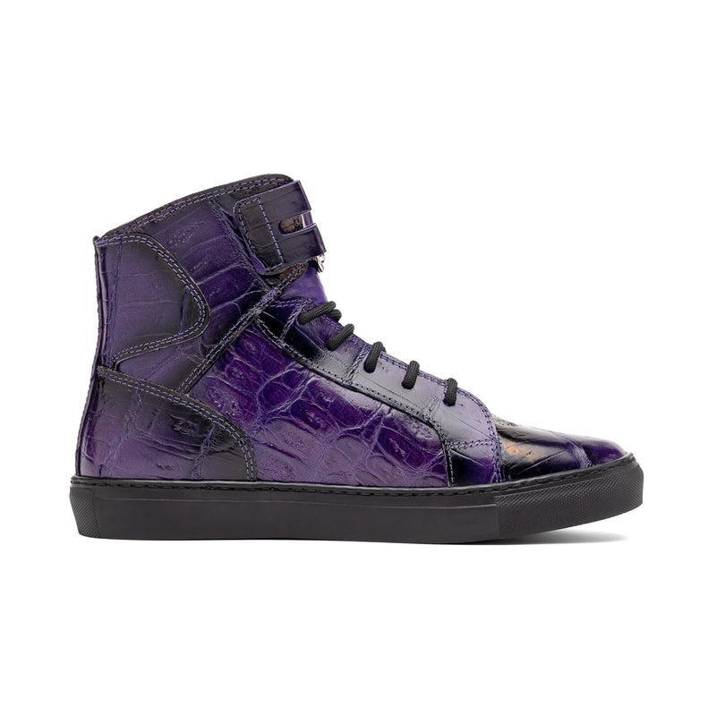 Mauri 6129-1 Men's Shoes New Grape with Black Finished Exotic Crocodile / Nappa Leather High-Top Sneakers (MA5574)-AmbrogioShoes