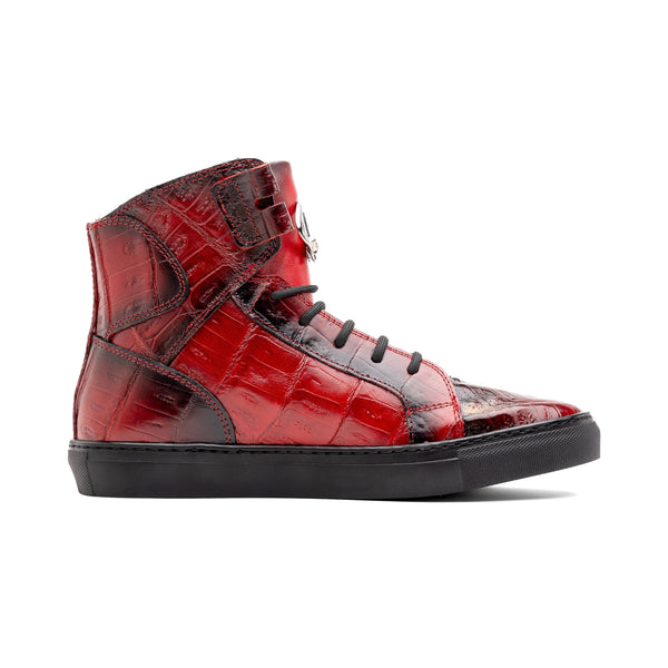 Mauri 6129-1 Men's Shoes Red with Black Finished Exotic Crocodile / Nappa Leather High-Top Sneakers (MA5575)-AmbrogioShoes