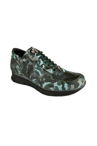 Mauri Green & Navy Exotic Crocodile / Calf-Skin Leather Sneakers 8932 (MAO1050)-AmbrogioShoes