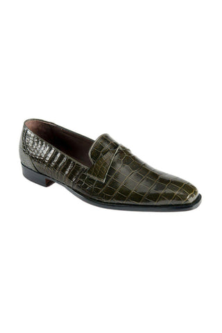 Mauri Green Olive Exotic Alligator Penny Loafers 3027 (MAO1020)-AmbrogioShoes
