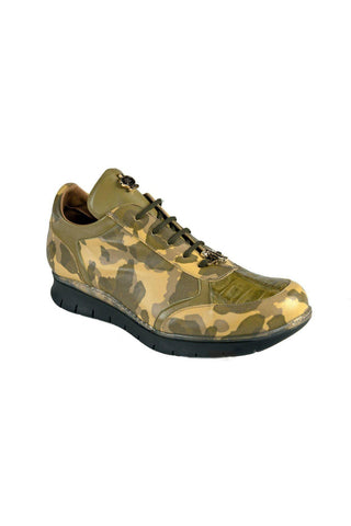 Mauri Green / Yellow Camouflage Exotic Crocodile / Calf-Skin Leather Sneakers 8571 (MAO1048)-AmbrogioShoes