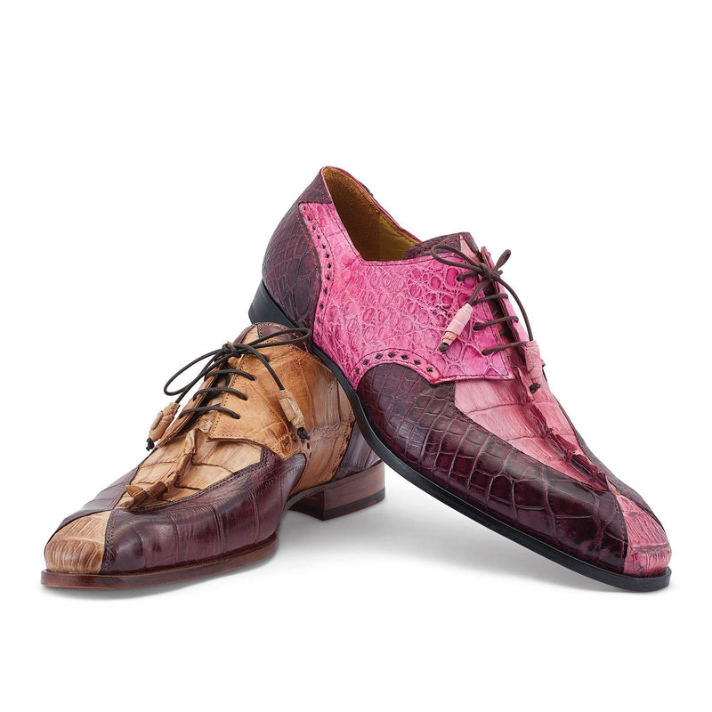 Mauri Groove 3237 Men's Shoes Bone, T.Moro & Brandy Exotic Alligator / Hornback Dress Derby Oxfords (MA5520)-AmbrogioShoes