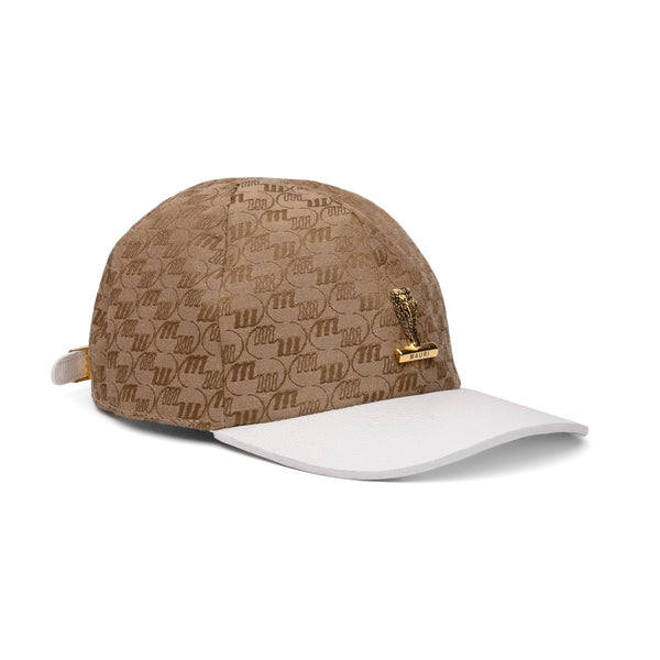 Mauri H65 Men's Beige & White Double M Fabric / Time Leather Hat (MAH1044)-AmbrogioShoes