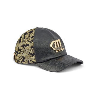 Mauri H65 Men's Black & Gold Exotic Crocodile / Didier Fabric Hat (MAH1022) (Special Order)-AmbrogioShoes