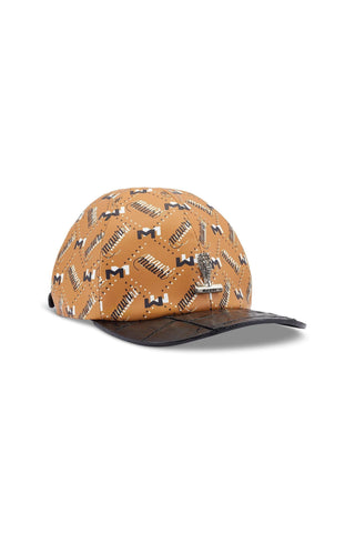 Mauri H65 Men's Mustard Brown & Black Crocodile / Leather Hat (MAH1039)-AmbrogioShoes