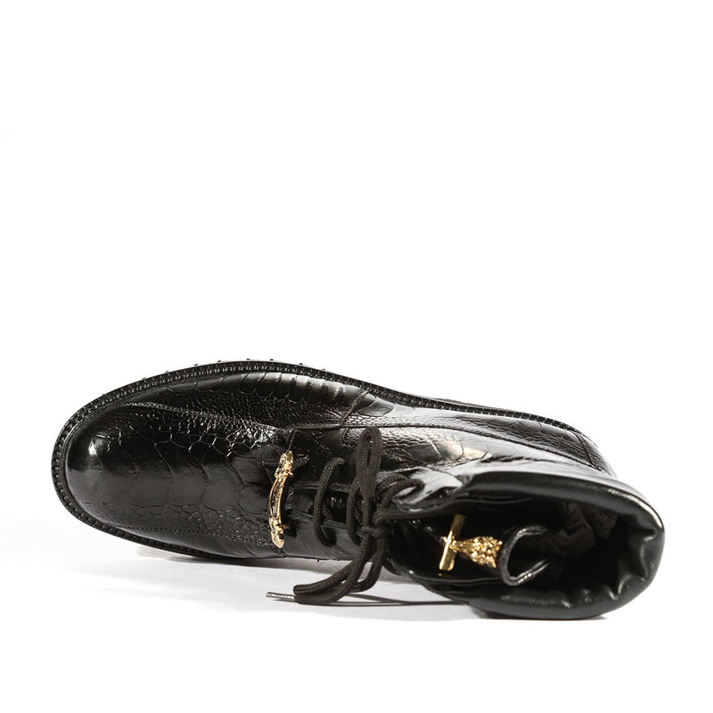 Mauri Hawk 4949 Men's Shoes Black Exotic Ostrich Leg Dress Boots (MAS5273)-AmbrogioShoes