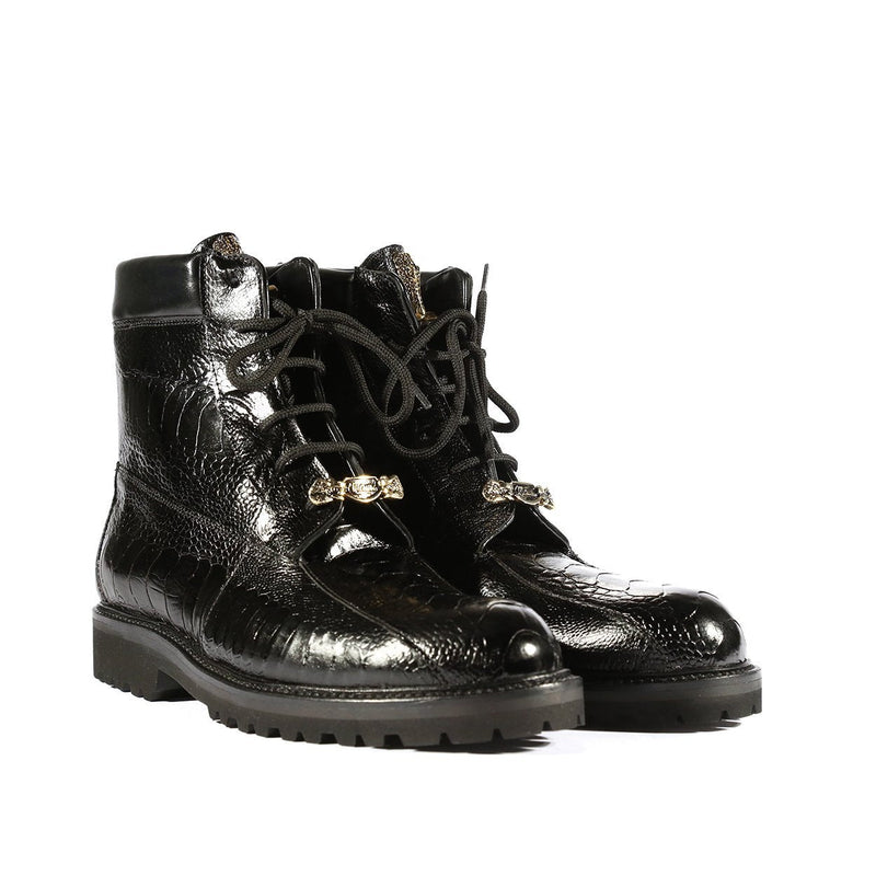 Mauri Hawk 4949 Men's Shoes Black Exotic Ostrich Leg Dress Boots (MAS5273)-AmbrogioShoes