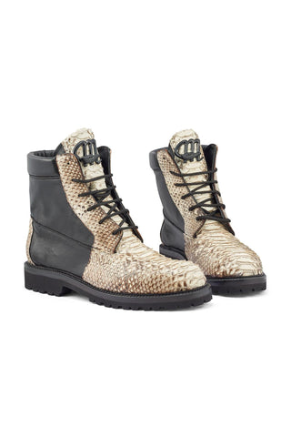 Mauri Hawk 4949/1 Black & Natural Exotic Python / Karung Ankle Boots (MA5374)-AmbrogioShoes