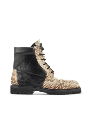 Mauri Hawk 4949/1 Black & Natural Exotic Python / Karung Ankle Boots (MA5374)-AmbrogioShoes