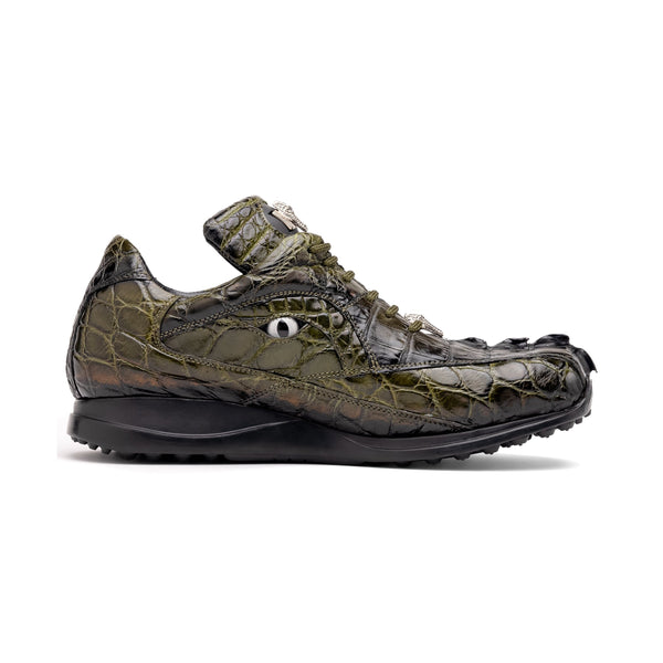 Mauri 8596-3 Men's Shoes Money Green with Black Finished Exotic Alligator / Hornback Sneakers (MA5566)-AmbrogioShoes