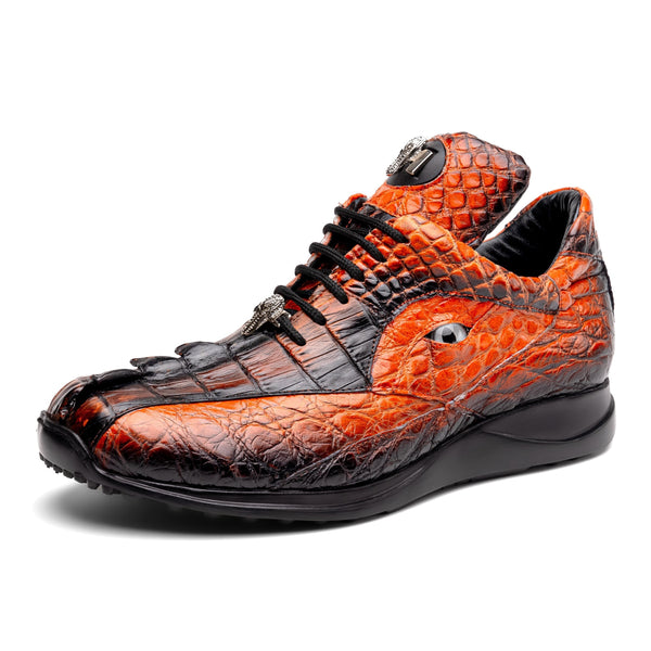 Mauri 8596-3 Men's Shoes Orange with Black Finished Exotic Alligator / Hornback Sneakers (MA5565)-AmbrogioShoes