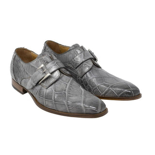 Mauri High-Speed Men's Designer Shoes Grey Burnished Alligator Monk-Straps Loafers 3054 (MA5101) (Special Order)-AmbrogioShoes