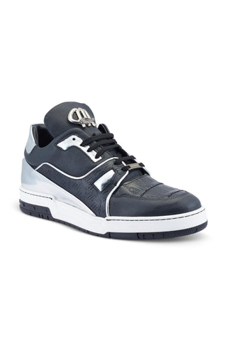 Mauri Hoodlum 8433 Black & Silver Exotic Crocodile / Calf-Skin Leather Casual Sneakers (MA5492)-AmbrogioShoes