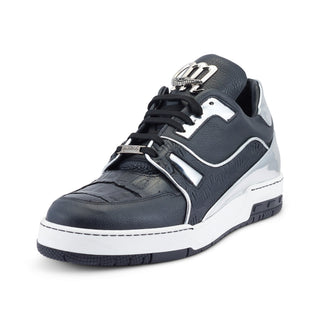 Mauri Hoodlum 8433 Black & Silver Exotic Crocodile / Calf-Skin Leather Casual Sneakers (MA5492)(Made to Order)-AmbrogioShoes