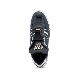 Mauri Hoodlum 8433 Black & Silver Exotic Crocodile / Calf-Skin Leather Casual Sneakers (MA5492)(Made to Order)-AmbrogioShoes