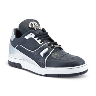 Mauri Hoodlum 8433 Men's Shoes Black & Silver Exotic Crocodile / Calf-Skin Leather Casual Sneakers (MA5492)(Special Order)-AmbrogioShoes