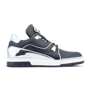 Mauri Hoodlum 8433 Men's Shoes Black & Silver Exotic Crocodile / Calf-Skin Leather Casual Sneakers (MA5492)(Special Order)-AmbrogioShoes