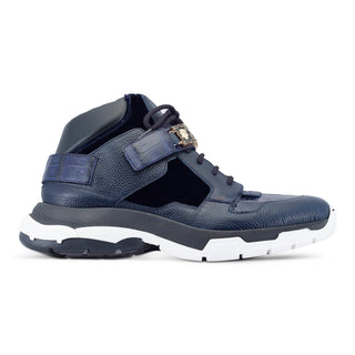Mauri Luxury 8491 Men's Shoes Exotic Crocodile / Velvet / Calf-Skin Leather Casual High-Top Sneakers (MA5500) (Special Order)-AmbrogioShoes