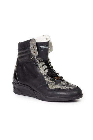 Mauri M727 Men's Core Collection Calf / Ostrich Python Black Sneakers (MA3029)-AmbrogioShoes