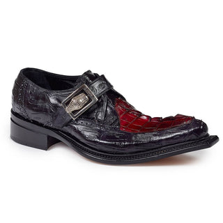 Mauri Men's Black & Red Hornback Tail & Baby Croc Single Monkstrap Loafers (MA4616) (Special Order)-AmbrogioShoes