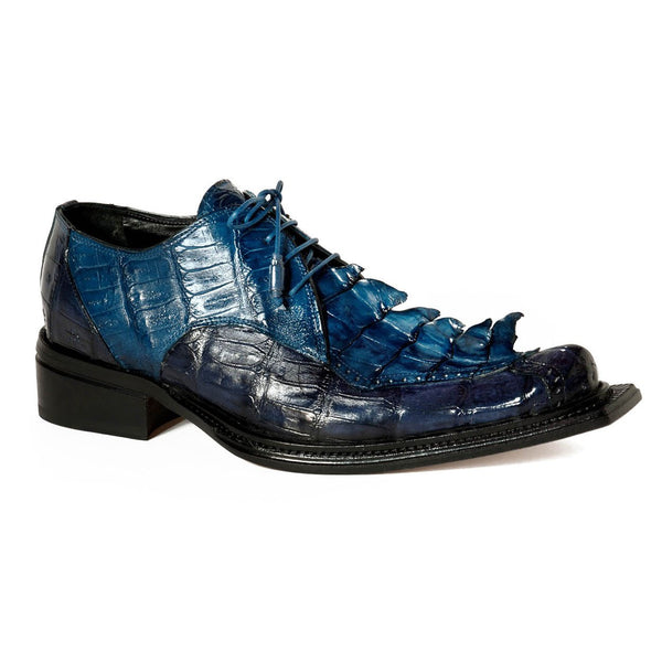 Mauri Men's Blue & Navy Exotic Hornback Tail & Baby Caiman Crocodile Oxfords 44209 (MA4615)(Special Order)-AmbrogioShoes