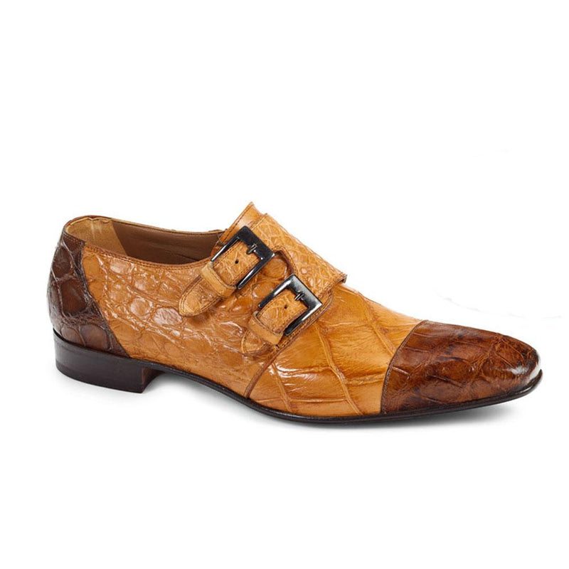 Mauri Men's Body Alligator Hand-Painted Brandy/Chestnut Monkstrap Loafers 1152 (MA4408)(Special Order)-AmbrogioShoes