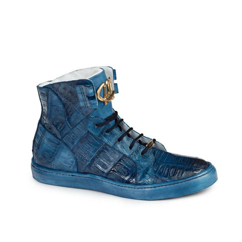 Mauri Men's Caribbean Blue Croco Hand-Painted High-Top Sneakers 6129 (MA4516)(Special Order)-AmbrogioShoes