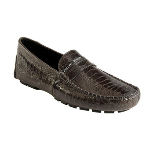 Mauri Men's Designer Shoes Agate Gray Exotic Ostrich Leg Casual Penny Moccasins 3482 (MAO1044) (Made to Order)-AmbrogioShoes