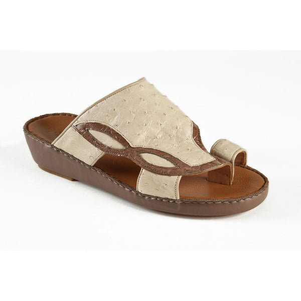 Mauri Men's Shoes Beige / Brown Exotic Caiman Crocodile / Oxtrich Casual Sandals 1264-2 (MAO1057)-AmbrogioShoes