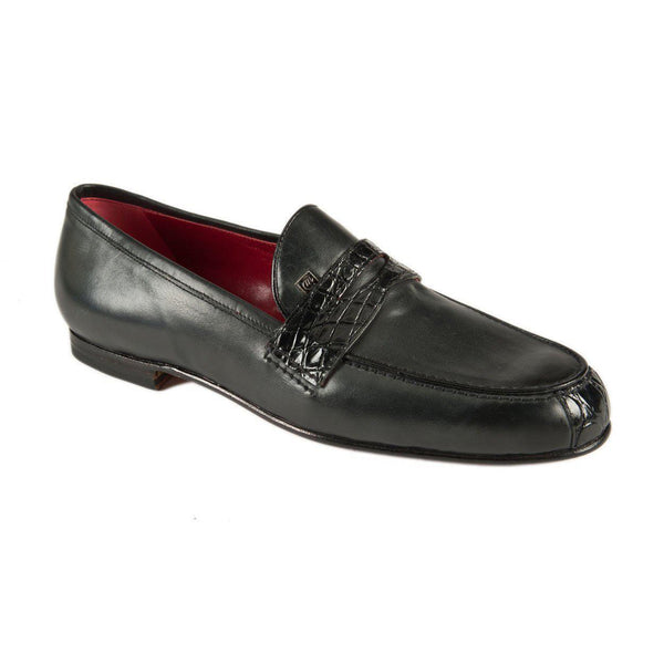 Mauri Men's Shoes Black Exotic Caiman Crocodile /Calf-Skin Leather Penny Loafers 4889 (MAO1029)-AmbrogioShoes
