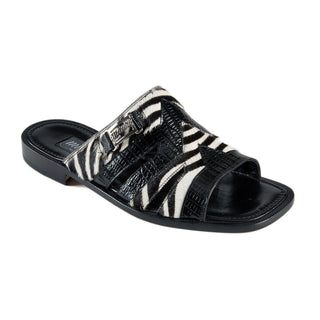 Mauri Men's Designer Shoes Black & White Pony / Teju Lizard Sandals 1716-3 (MAO1008) (Special Order)-AmbrogioShoes