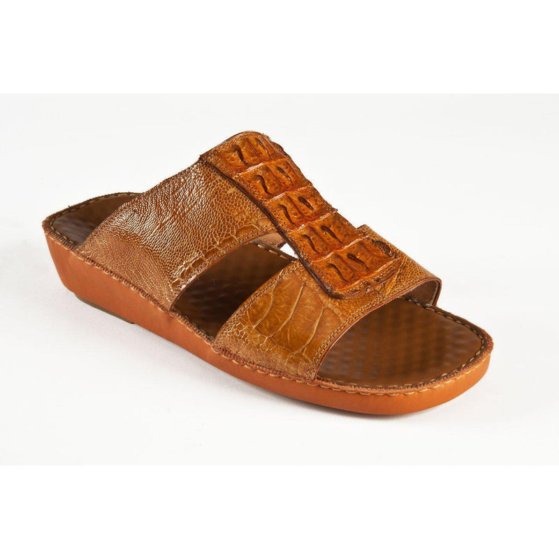 Mauri Men's Shoes Cognac Exotic Alligator Hornback / Ostrich Leg Sandals 5069 (MAO1051)-AmbrogioShoes