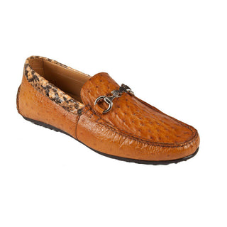 Mauri Men's Designer Shoes Cognac Exotic Snake-Skin / Ostrich Horsebit -Casual Moccasins 3464 (MAO1043) (Special Order)-AmbrogioShoes