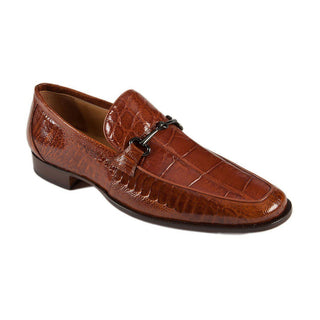 Mauri Men's Designer Shoes Dark Cognac Exotic Ostrich Leg / Alligator Horsebit Loafers 4863-2 (MAO1025) (Special Order)-AmbrogioShoes