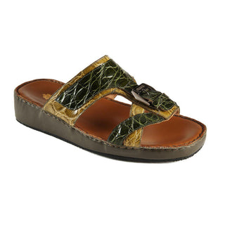 Mauri Men's Designer Shoes Green & Khaki Exotic Crocodile Sandals 5052(MAO1053) (Special Order)-AmbrogioShoes