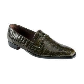 Mauri Men's Designer Shoes Green Olive Exotic Alligator Penny Loafers 3027 (MAO1020) (Special Order)-AmbrogioShoes