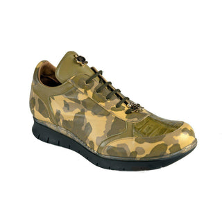 Mauri Men's Designer Shoes Green / Yellow Camouflage Exotic Crocodile / Calf-Skin Leather Sneakers 8571 (MAO1048) (Special Order)-AmbrogioShoes