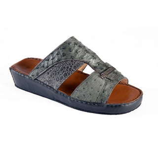 Mauri Men's Designer Shoes Serpentine Green & Gray Ostrich & Frog-Skin Sandals 5044 (MAO1054) (Special Order)-AmbrogioShoes