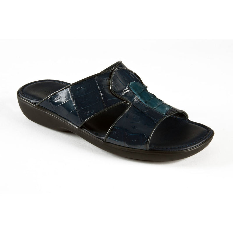 Mauri Men's Shoes Wonder Blue / Carribean Blue Exotic Caiman Crocodile / Hornback Casual Sandals 5054 (MAO1056)-AmbrogioShoes
