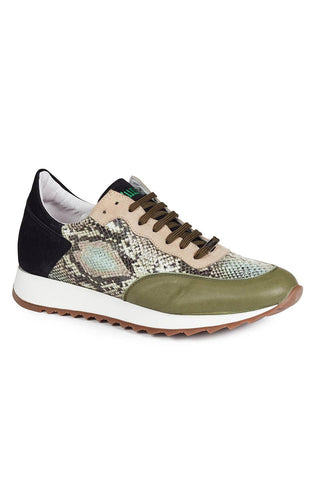 Mauri Men's Green Nappa Leather/Snakeskin Print & Suede Sneakers M728 (MA4620) (Made to Order)-AmbrogioShoes
