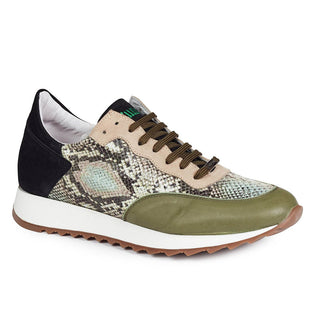 Mauri Men's Green Nappa Leather/Snakeskin Print & Suede Sneakers M728 (MA4620) (Special Order)-AmbrogioShoes