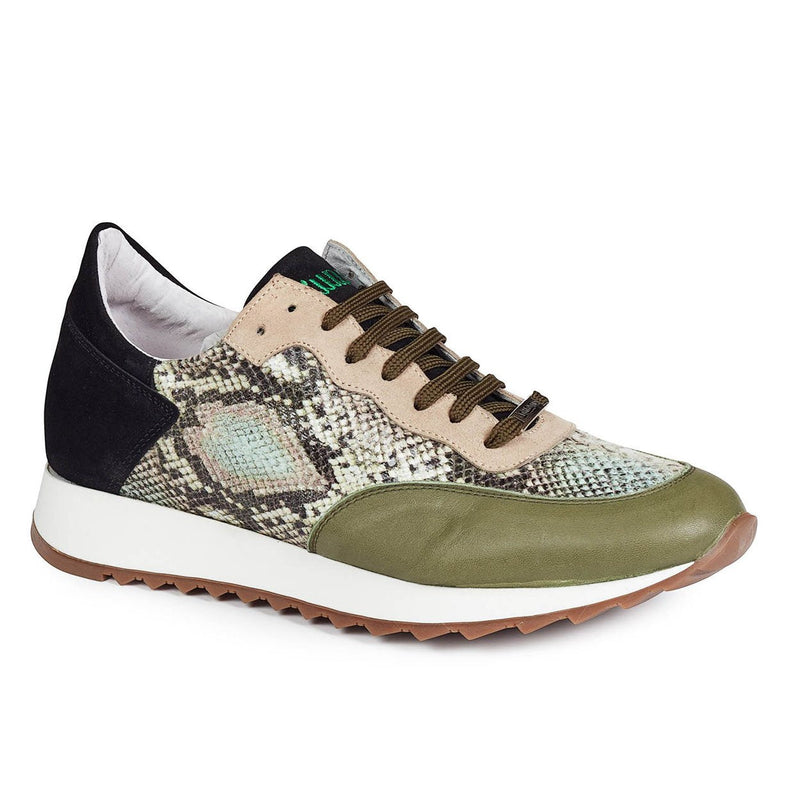 Mauri Men's Green Nappa Leather/Snakeskin Print & Suede Sneakers M728 (MA4620)(Special Order)-AmbrogioShoes