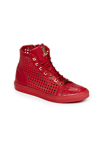Mauri Men's Red Nappa Perf/Croco Embossed High-Top Sneakers 8513 (MA4518)-AmbrogioShoes